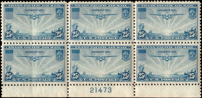 C20 Mint,OG,NH... Plate Block of 6... SCV $20.00... XF/S