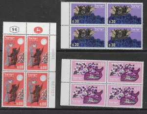 Israel #243-245 Jewish New Year,5724  set of Blocks of 4 (MNH) CV $3.00