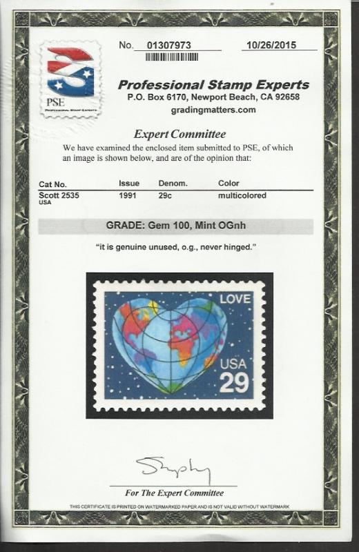 # 2535 MINT NEVER HINGED HEART SHAPED GLOBE     P.S.E. GR...