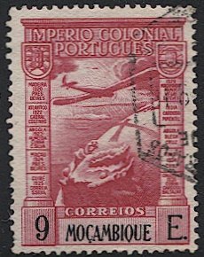 Mozambique Portuguese Colonies 1938 Sc C8  9e Used  VF - Airplane & Globe