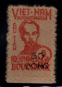 North Viet Nam Scott 50a surcharged Ho Chi Min stamp red on brownish paper