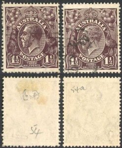 Australia SG51/51a 1 1/2d Black-brown Normal and Thin Paper 3rd wmk (Mult)