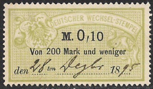 GERMANY 1886 0,10m Bill of Exchange Revenue Erler No. AJ99A VFU