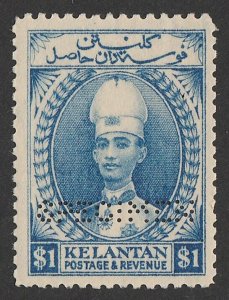 MALAYA - KelantaN 1928 Sultan Tall Hat $1 blue, perf SPECIMEN. MNH **.