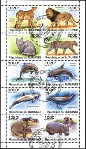 Burundi 2011 Wild Cats Dolphins Hippopotamus Sheet Used / CTO