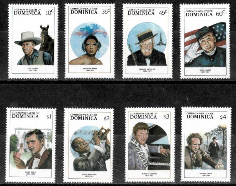 Dominica 1988 - Famous Entertainers - Set of 8 Stamps - Scott #1091-98 - MNH