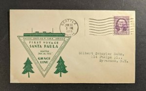 1933 Santa Paula Maiden Voyage Grace Line Cover Seattle WA to New York