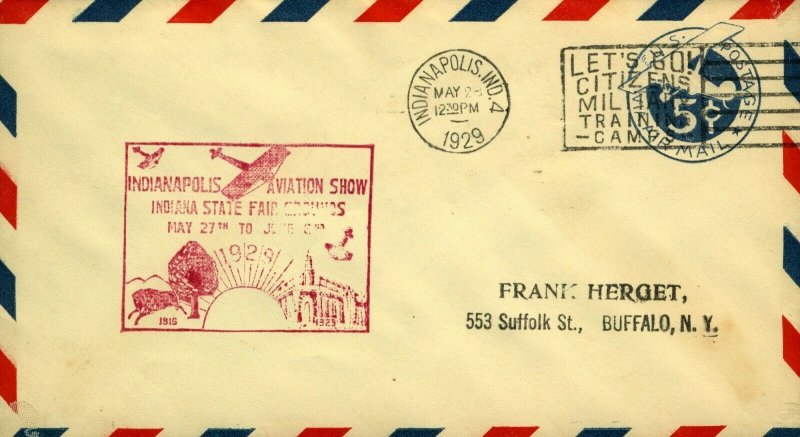 USA 1929 Indianapolis Aviation Show cover with cachet with Indianapolis Milit FU