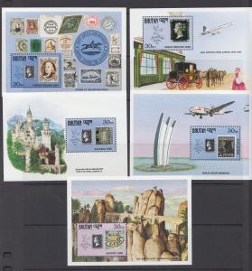 Bhutan Sc 906-917 MNH. 1990 Stamp World London, cplt set of 12 souv sheets, VF