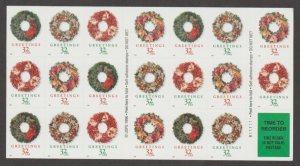 U.S. Scott #3252e Christmas Wreaths Stamps - Mint NH Booklet Pane