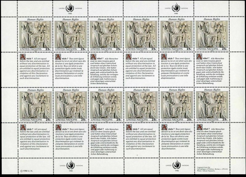 UN NY 582-583 ac sheets,MNH.Mi 606-607. Declaration of Human Rights,1990.Art.