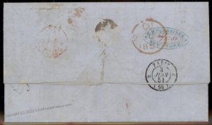 USA 1851 Havana Paris Liverpool Schneider NY Agent Steamer Europa Cover 92177