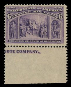 United States, 1893 Columbian Issue #235 Cat$50, 1893 6c purple, bottom margi...