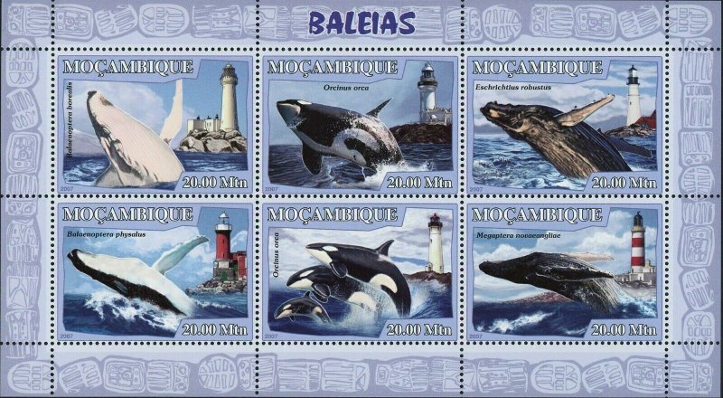 Whales Stamp Lighthouses Balaenoptera Physalus Orcinus Orca S/S MNH #3050-3055