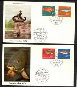 WEST GERMANY 1964 FISH Semi Postal Set on 2 U/A Cachet FDCs Sc B396-B399