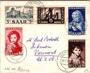1952 Saarbrucken Saar Germany Protectorate Mail  Cover to Vermount VT USA