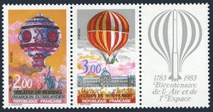 France 1863-1864a pair, MNH. Michel 2387-2388. Manned Flight,200,1983. Balloons.