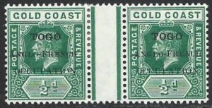 Togo 1916 Occupation 1/2d Green Scott #66 SG H34 GUTTER PAIR F/VF-H, Reinforced-