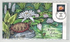 2015 COLLINS HANDPAINTED FDC PINK WATER LILIES & TURTLE