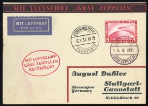 Germany, Zeppelin Flights #Si. 121C, 1931 Munster Flight picture postcard, wi...