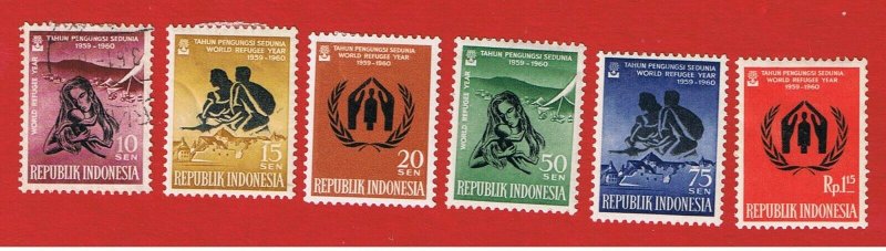 Indonesia #488-493 MVFH OG  World Refugee Year  Free S/H