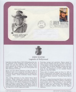 2004 John Wayne, Hollywood actor Sc 3876 FDC with PCS cachet on info page