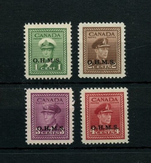 ?#O1 to O4 OHMS overprints War Issue VF MNH Cat $30 Canada mint stamps