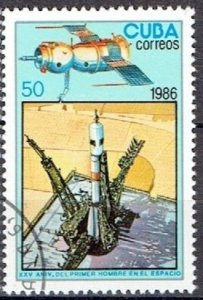 CUBA Sc# 2856   MAN IN SPACE 26th Ann 50c  1986 used / cto