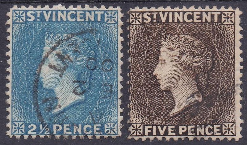 ST VINCENT 1897 QV NEW COLOURS SET 21/2D AND 5D USED 