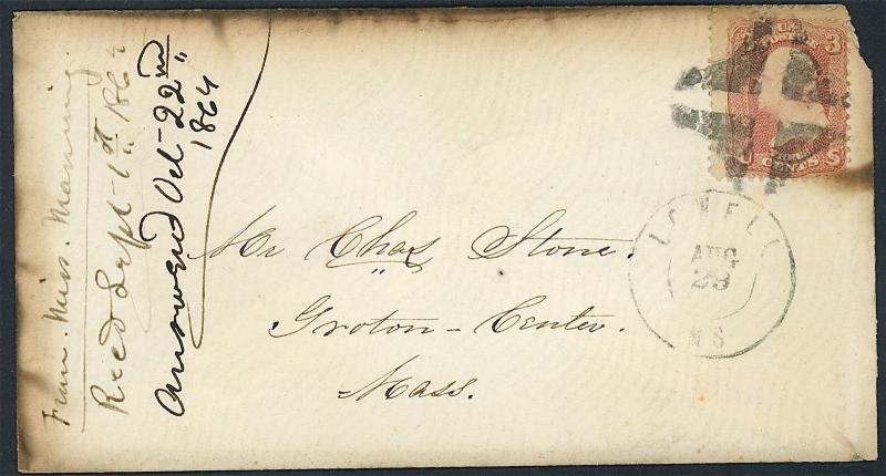 US Fancy Cancel - Crossroads CR-X 23 Lowell Mass 1864 Civil War Era  S1269