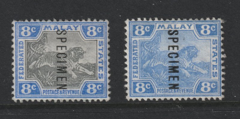 Malaya Fed.States  x 2 x 8c overprinted Specimen