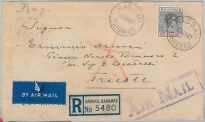 56274  -   BAHAMAS -  POSTAL HISTORY - Registered  COVER to ITALY Trieste  1947