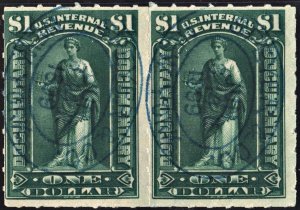 R173 $1.00 Documentary Stamp: Horizontal Pair (1898) Circular Date Stamped