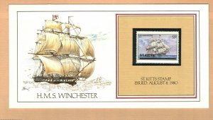 HMS WINCHESTER WARSHIP 1980 ST KITTS 55c Stamp Presentation Card #71447A