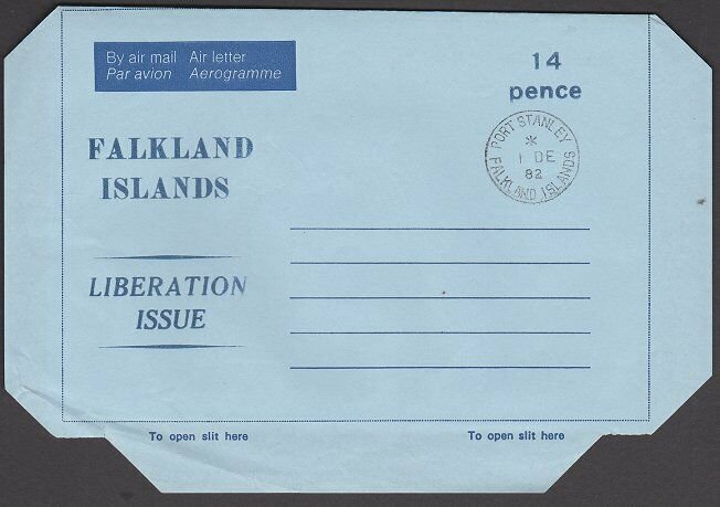 FALKLAND IS 1982 14p Liberation Issue aerogramme - Port Stanley cds.........J724