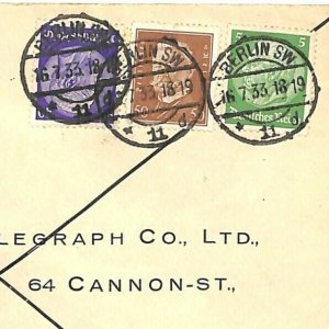 GERMANY-GB EXPRESS Air Mail *BLACK CROSS* Cover 1933 Exchange Telegraph Co GP344