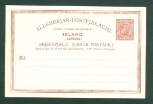 Iceland. Stationery Unused. 1907. King Christian IX. 10 Aur Red.