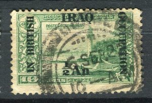 IRAQ; 1918 early BRITISH OCCUPATION surcharged used 1/2a. fair Postmark