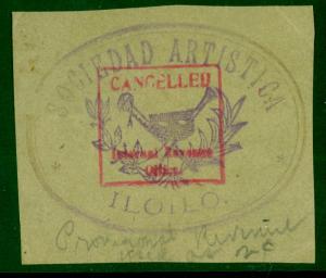 US PHILIPPINES c1910 SOCIEDAD ARTISTICA ILOILO 2c Provisional Revenue VFU