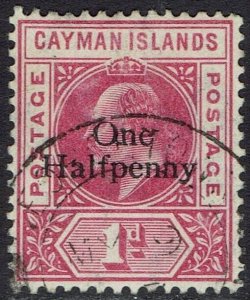 CAYMAN ISLANDS 1907 KEVII ONE HALFPENNY ON 1D USED