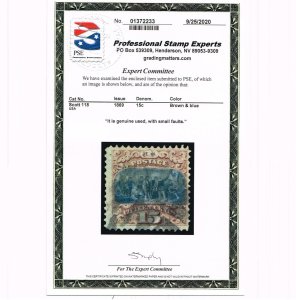 GENUINE SCOTT #118 F-VF USED 1869 TYPE-I PSE CERT NBNC CLEAR G-GRILL #17703