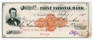 (I.B) US Revenue : Bank Check Duty 2c (First National Bank - Indiana)