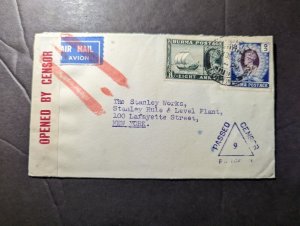 1940 Censored Burma Airmail Cover Rangoon to New York NY USA The Stanley Works