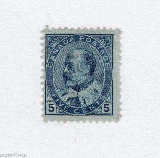 Canada 1903 #91 * MH F 5 cent blue on blue paper.