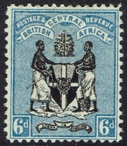 BRITISH CENTRAL AFRICA 1896 ARMS 6D WMK CROWN CA