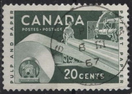 Canada 362 (used) 20c paper industry, green (1956)