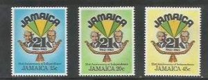 JAMAICA - 1983 - Independence, 21st Anniv - Perf 3v Set - Mint Never Hinged
