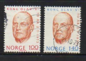 Norway Sc  619-20 1973 70th Birthday King stamp set used