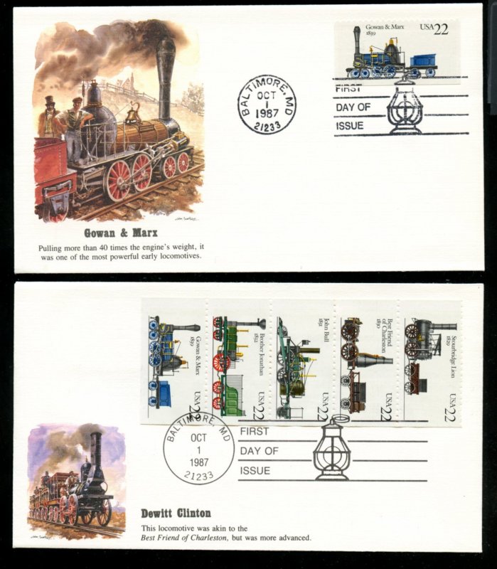 US 2362-2366a set 6 UA Fleetwood cachet Locomotives series FDC