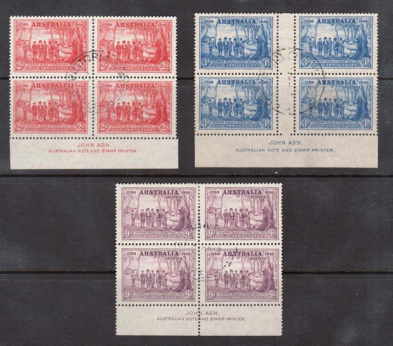 Australia #163 - #165 VF Used John Ash Imprint Blocks Of Four